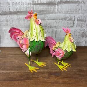 Vintage Lilly Collection Flower Rooster Figurine Set